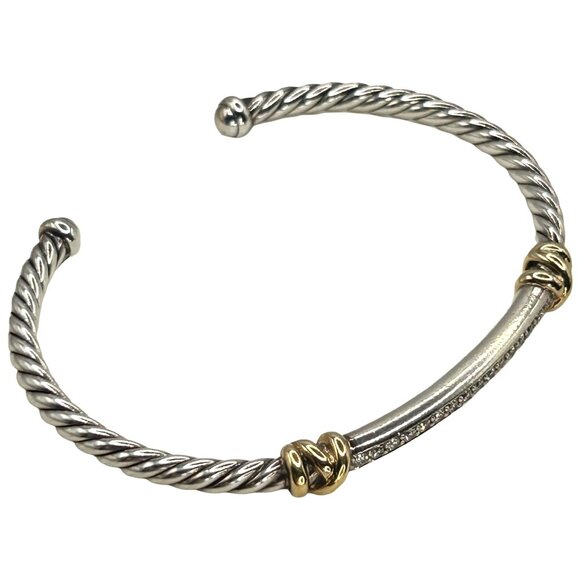 David Yurman Petite Helena Cable Station Bracelet 925 Silver/18k with Diamonds - Picture 3 of 9